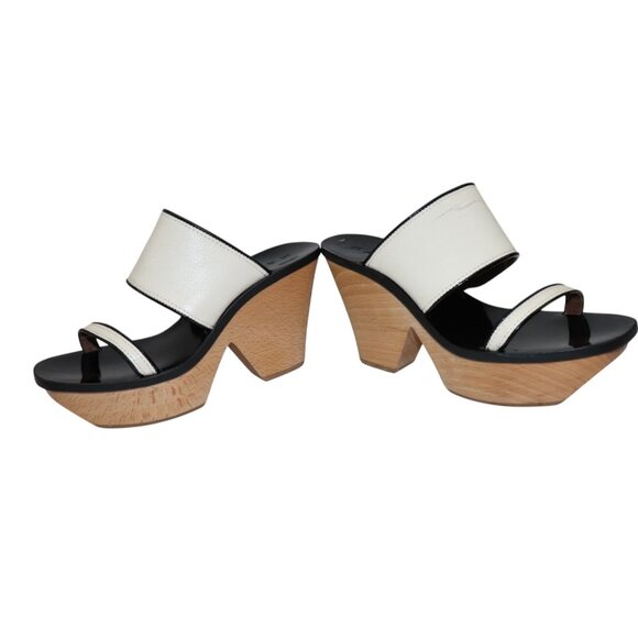 Y2K Vintage MARNI Two-Tone Wooden Platform Sandals Black & White Heels 39 - Picture 7 of 11